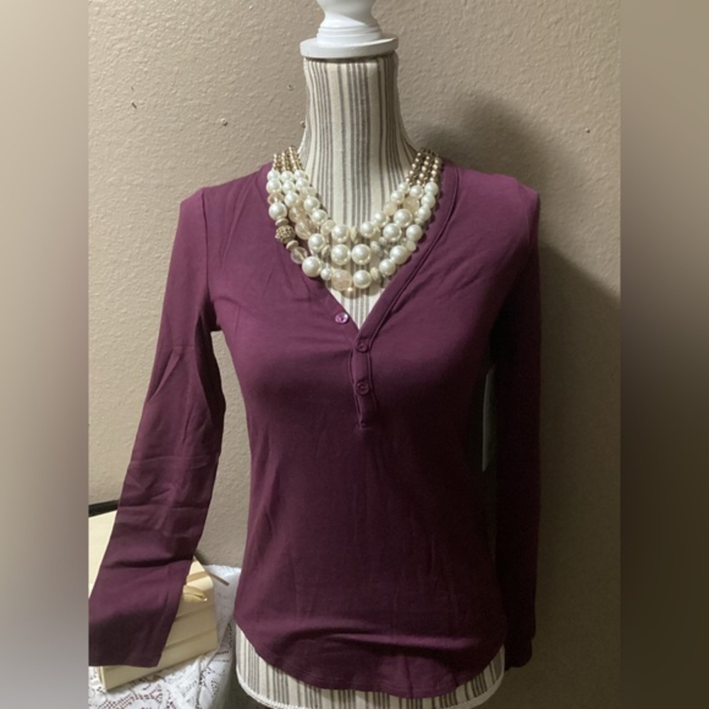 NEWT ATHLETA Burgundy Button-Up Top - Picture 1 of 12